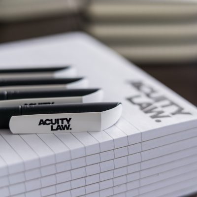 Acuity Law pens and notebooks