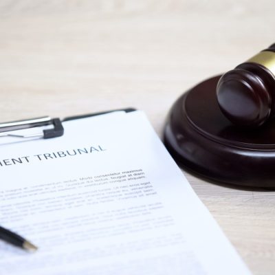 Employment tribunal document and gavel